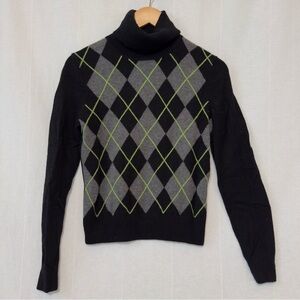 Jones New York | Luxe 100% Cashmere Argyle Turtleneck Sweater | US M